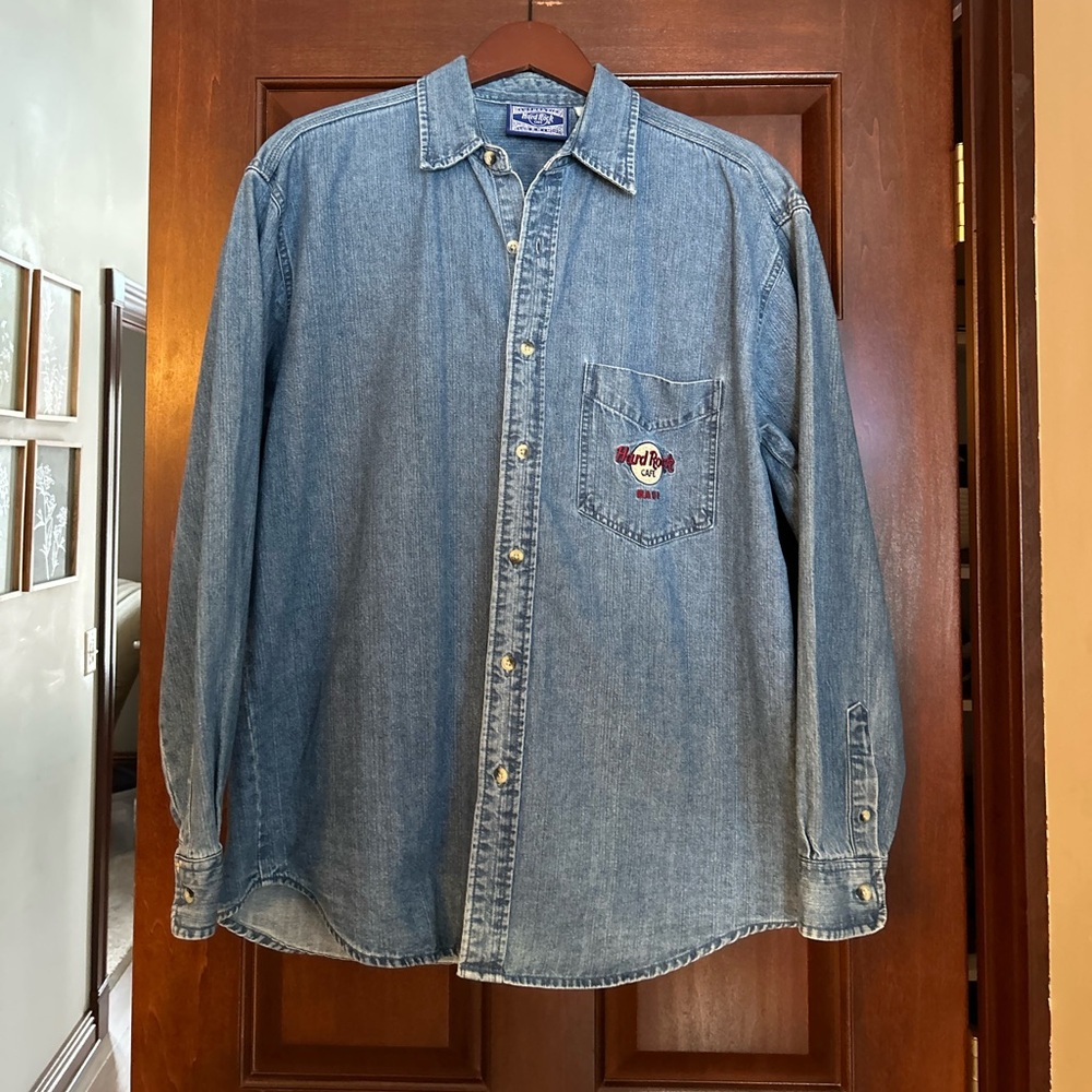 Hard Rock Cafe Vintage Denim Button Down Shirt Men’s M Y2K